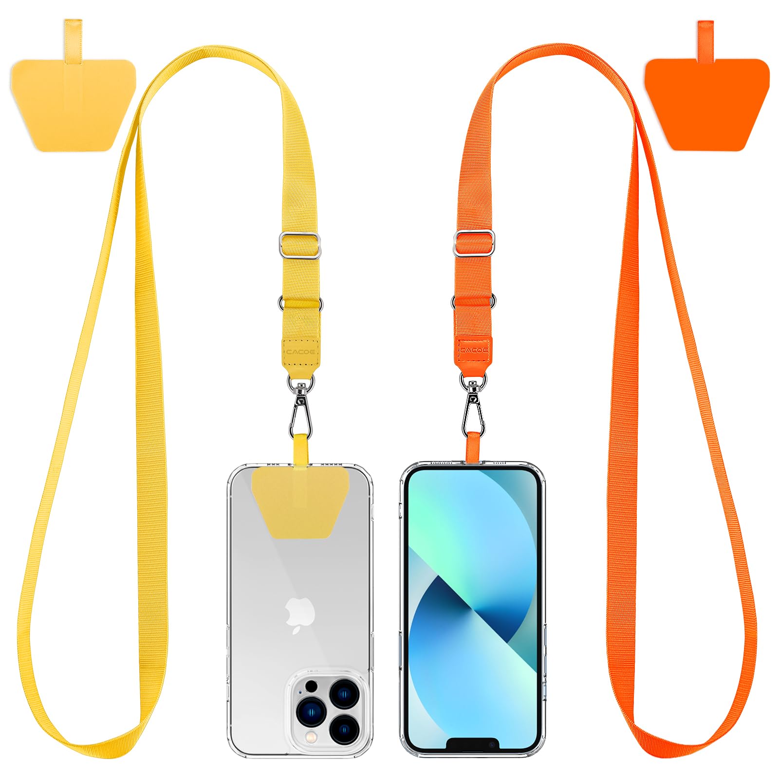 CACOE Phone Lanyard 2 Pack-2× Adjustable Neck Strap,2× Phone Patches,Universal Cell Phone Multifuctional Patch Lanyards Compatible with Most Smartphones(Black+Gray)